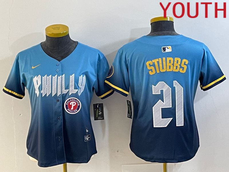 Youth Philadelphia Phillies #21 Stubbs Blue City Edition 2024 Nike MLB Jersey style 2->youth mlb jersey->Youth Jersey